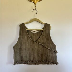 Creatures of Comfort Textured Fringe Crop Tank Top | Size 4 | Made in New York